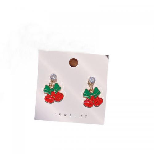 Zinc Alloy Drop Earring, with Resin, plated, Christmas jewelry & for woman & enamel & with rhinestone 