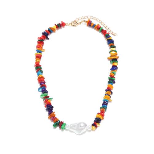 Plastic Pearl Necklace, with Gemstone & Zinc Alloy, with 8cm extender chain, gold color plated, fashion jewelry & for woman, mixed colors Approx 42 cm 