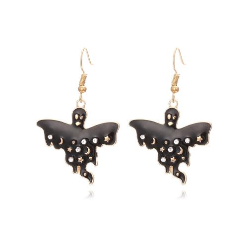 New Hot Halloween Jewelry and Decor, Zinc Alloy, Ghost, gold color plated, fashion jewelry & for woman & enamel & with rhinestone, black 