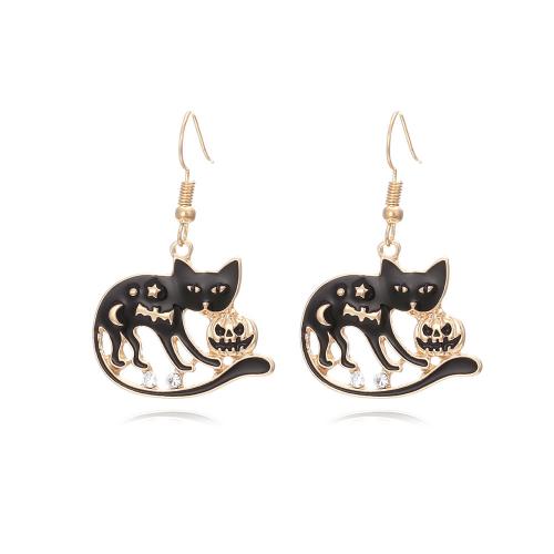 New Hot Halloween Jewelry and Decor, Zinc Alloy, Cat, gold color plated, fashion jewelry & for woman & enamel & with rhinestone, black 