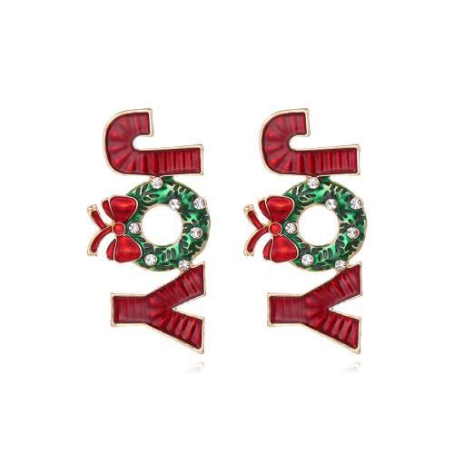 Boucles d'oreilles de Noël, alliage de zinc, Placage de couleur d'or, bijoux de mode & pour femme & émail & avec strass, couleurs mélangées Vendu par paire