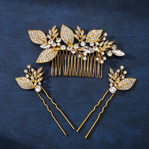 Zinc Alloy Hair Jewelry Set, hair comb & hair stick, plated, three pieces & for woman & with rhinestone Hair comb 120*65mm,hair pin 90*35mm 