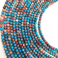 Eindruck Jaspis Perlen, Impression Jaspis, rund, DIY & verschiedene Größen vorhanden, blau, Länge:ca. 38 cm, verkauft von Strang