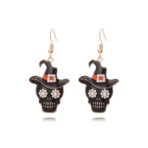 New Hot Halloween Jewelry and Decor, Zinc Alloy, Skull, gold color plated, fashion jewelry & for woman & enamel & with rhinestone, black 
