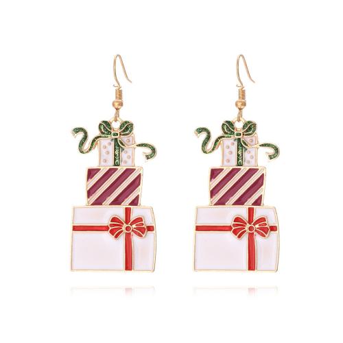 Christmas Earrings, Zinc Alloy, gift shape, gold color plated, fashion jewelry & for woman & enamel, mixed colors 