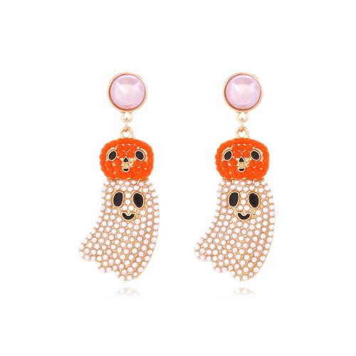 New Hot Halloween Jewelry and Decor, Zinc Alloy, with Plastic Pearl, Ghost, gold color plated, fashion jewelry & for woman & enamel, mixed colors 