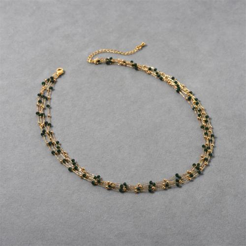 Multi слой ожерелье, Латунь, с Стеклянные бусины, с 5cm наполнитель цепи, Другое покрытие, ювелирные изделия моды, Золотой, длина:37 см, продается PC