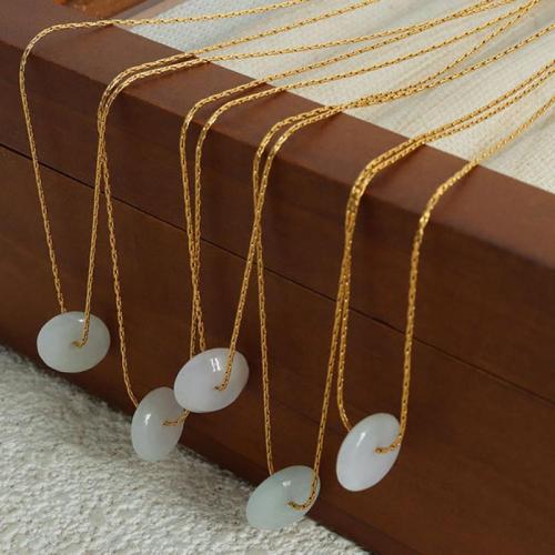 Natural Jade Necklace, Titanium Steel, with Hetian Jade, with 5cm extender chain, Vacuum Ion Plating, fashion jewelry & for woman Approx 40 cm [
