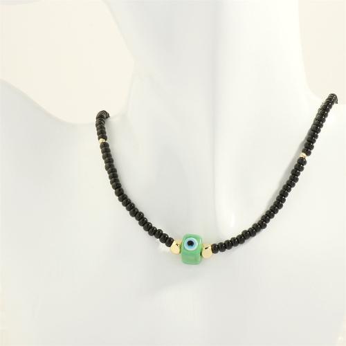Evil Eye Jewelry Necklace, Brass, with Glass Beads & Glass, with 5CM extender chain, plated, for woman Approx 40 cm 