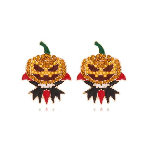 New Hot Halloween Jewelry and Decor, Zinc Alloy, Pumpkin, gold color plated, fashion jewelry & for woman & enamel & with rhinestone, mixed colors 