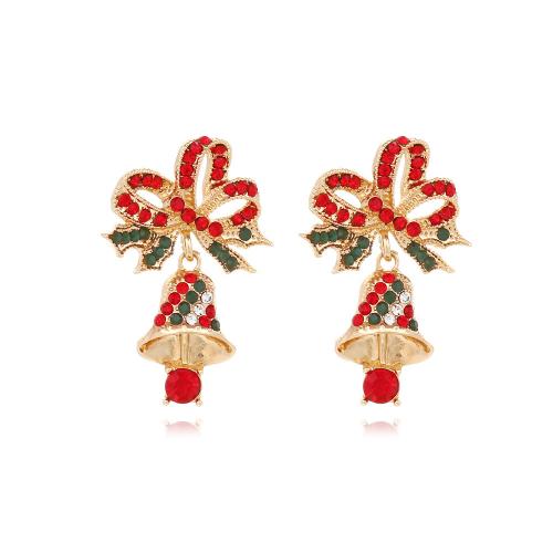 Christmas Earrings, Zinc Alloy, Christmas Bell, gold color plated, fashion jewelry & for woman & with rhinestone, mixed colors 