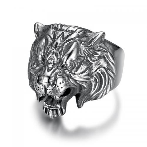 Stainless Steel Finger Ring, 304 Stainless Steel, Tiger, Antique finish, vintage & for man, original color 