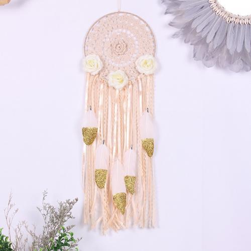 Fashion Dream Catcher, Cotton Thread, with Rattan & Feather & Nylon & Iron, handmade, for home and office, pink, 730mm 