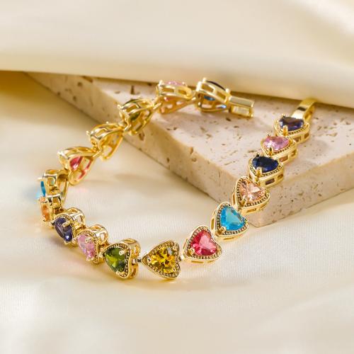 Cubic Zirconia Micro Pave Brass Bracelet, Heart, fashion jewelry & micro pave cubic zirconia & for woman, multi-colored Approx 17.8 cm 