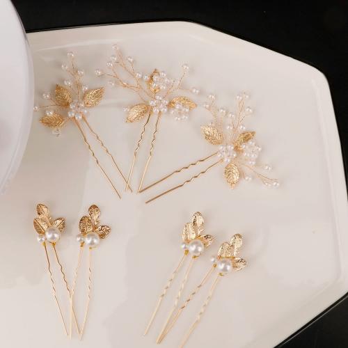 Hair Stick, Iron, with Plastic Pearl, handmade, 7 pieces & for woman & with rhinestone Packing 13*13CM 