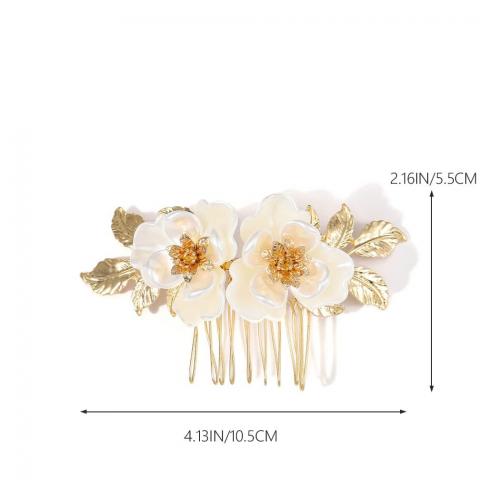 Decorative Hair Combs, Iron, with Resin, petals, for woman, golden 