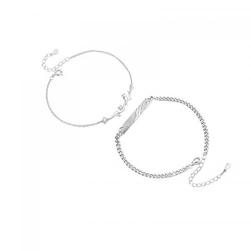 925 Sterling Silver Couple Bracelet, platinum plated & micro pave cubic zirconia & for couple [