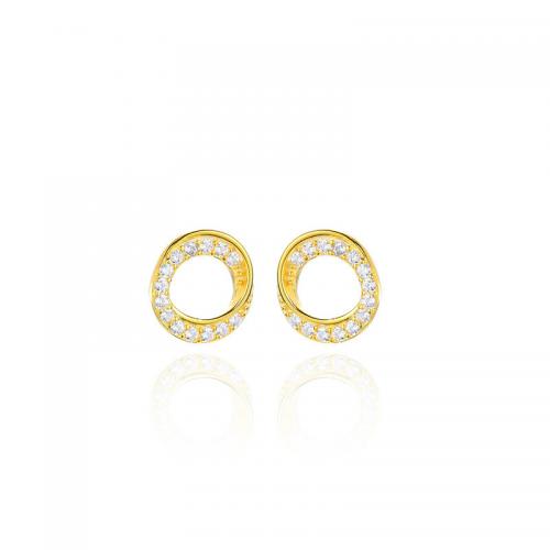 925 Sterling Silver Stud Earring, Donut, plated, micro pave cubic zirconia & for woman & hollow 