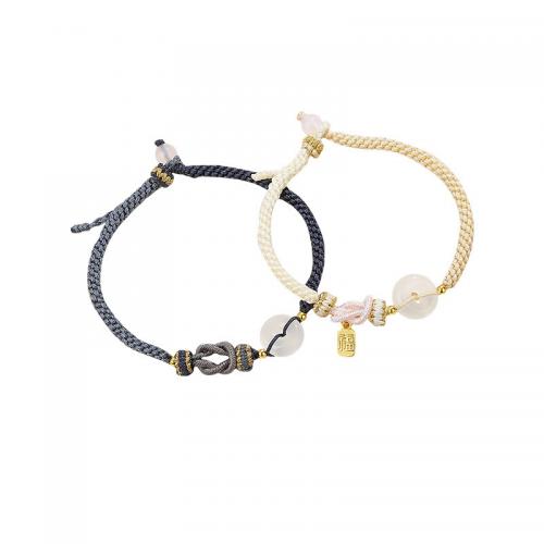 Zinc Alloy Couple Bracelet, with Cotton Cord & Agate, gold color plated, braided & for couple 