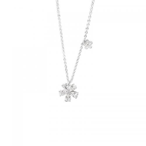 925 Sterling Silver Necklace, with 2inch extender chain, Flower, platinum plated, cross chain & micro pave cubic zirconia & for woman Approx 15.7 Inch 