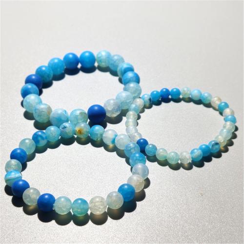 Dragon Veins Agate Bracelets, Round, fashion jewelry & Unisex & frosted, skyblue Approx 18 cm 