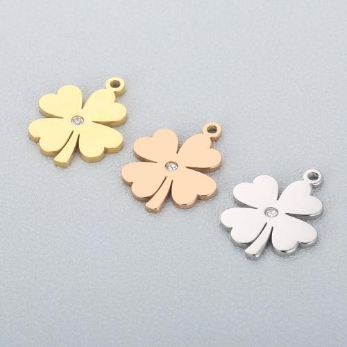 Stainless Steel Clover Pendant, 304 Stainless Steel, Four Leaf Clover, Vacuum Ion Plating, fashion jewelry & DIY & with rhinestone 