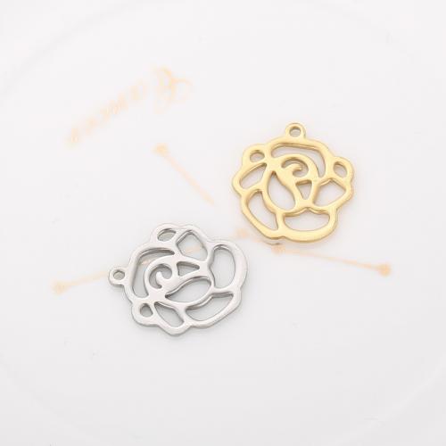 Stainless Steel Flower Pendant, 304 Stainless Steel, Rose, Vacuum Ion Plating, fashion jewelry & DIY 14mm [