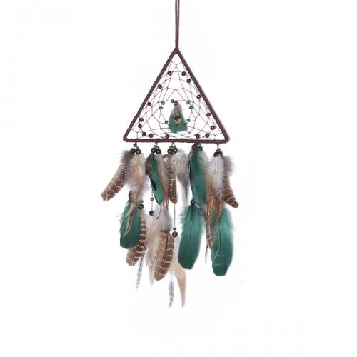 Fashion Dream Catcher, Feather, with Rattan & Nylon & Iron, Triangle, handmade, for home and office, mixed colors, 500mm 