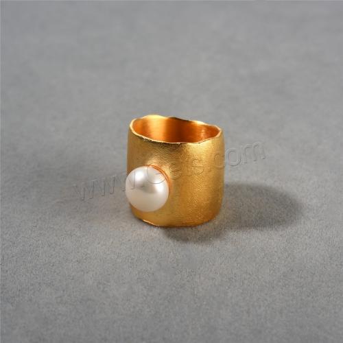 Kultivierten Süßwasser Perle Ring, Messing, mit Natürliche kultivierte Süßwasserperlen, plattiert, Modeschmuck, Goldfarbe, Größe:6-8, verkauft von PC