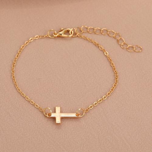 Fashion Zinc Alloy Bracelets, with 5cm extender chain, Cross, plated, fashion jewelry & for woman, gold Approx 17.7 cm 