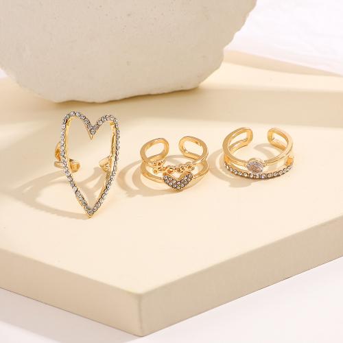 Zinc Alloy Ring Set, with Glass Rhinestone, three pieces & fashion jewelry & for woman 