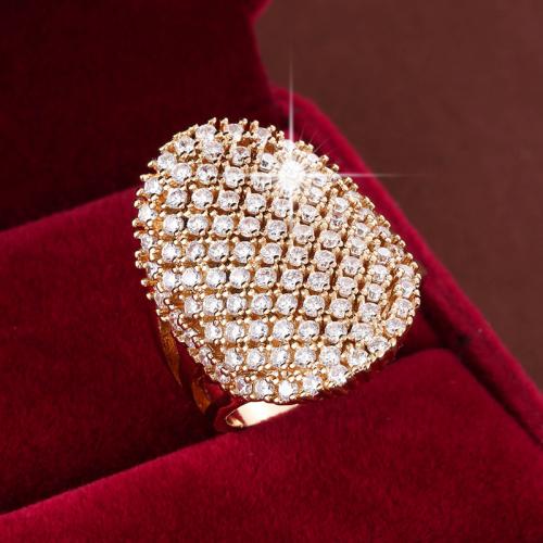 Cubic Zirconia Micro Pave Brass Finger Ring, Shield, plated, fashion jewelry & micro pave cubic zirconia & for woman, gold 