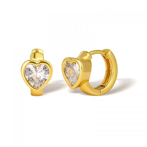 Cubic Zircon Brass Earring, Heart, real gold plated, micro pave cubic zirconia & for woman 