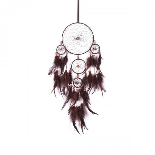 Fashion Dream Catcher, Feather, with Rattan & Nylon & Iron, handmade, for home and office, brown, 560mm 