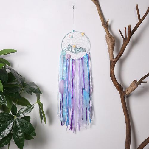 Fashion Dream Catcher, Feather, with Rattan & Nylon & Iron, Mermaid, handmade, for home and office, mixed colors, 700mm 