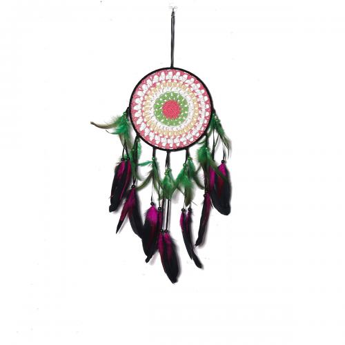 Fashion Dream Catcher, Feather, with Rattan & Nylon & Iron, handmade, for home and office, mixed colors, 580mm 