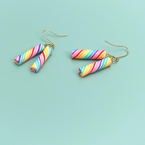 Polymer Clay Drop Earring, Iron, with Polymer Clay, Column, fashion jewelry, multi-colored 