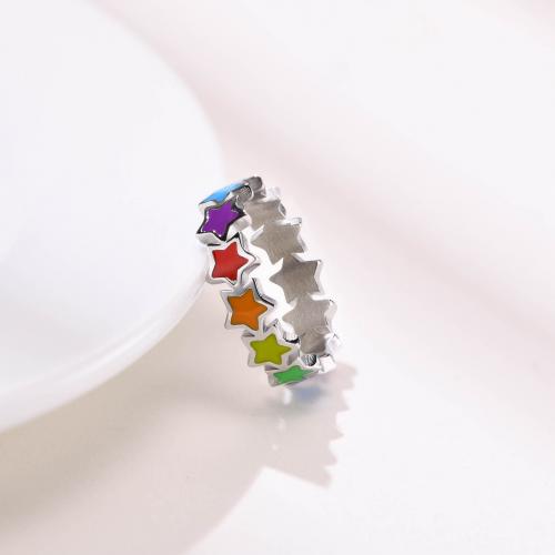 Enamel Stainless Steel Finger Ring, 304 Stainless Steel, Star, polished, fashion jewelry & for woman, original color .5mm 