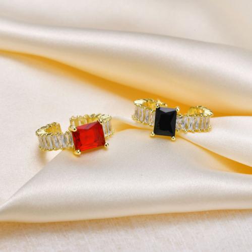 Cubic Zirconia Micro Pave Brass Finger Ring, Square, gold color plated, fashion jewelry & micro pave cubic zirconia & for woman 