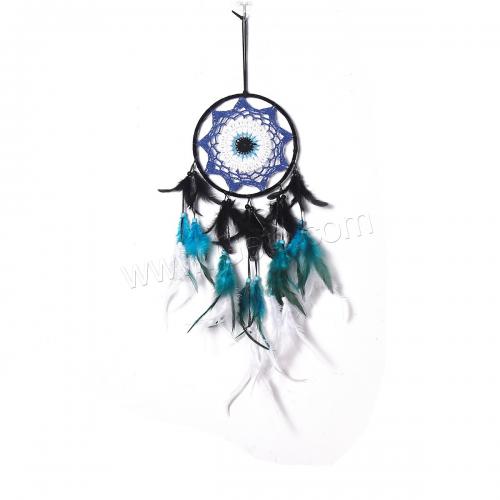 Fashion Dream Catcher, Feather, with Rattan & Nylon & Iron, handmade, for home and office & evil eye pattern, mixed colors 