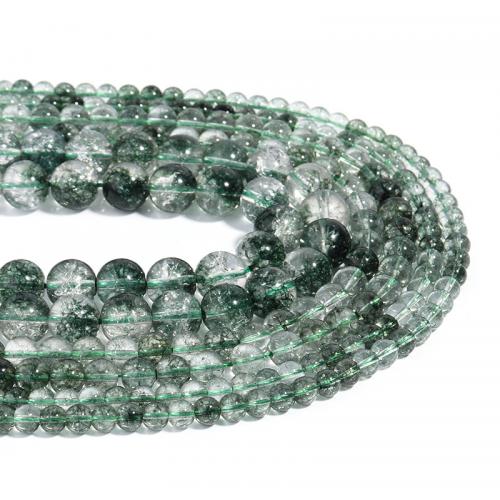 Phantom Quarz Perlen, Grüner Phantomquarz, rund, DIY & verschiedene Größen vorhanden, grün, Länge:ca. 38 cm, verkauft von Strang