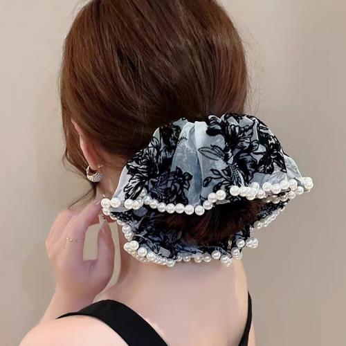 Hair Scrunchies, Polyester, with Plastic Pearl, fashion jewelry Scrunchie diameter about 20CM wide about 7CM [