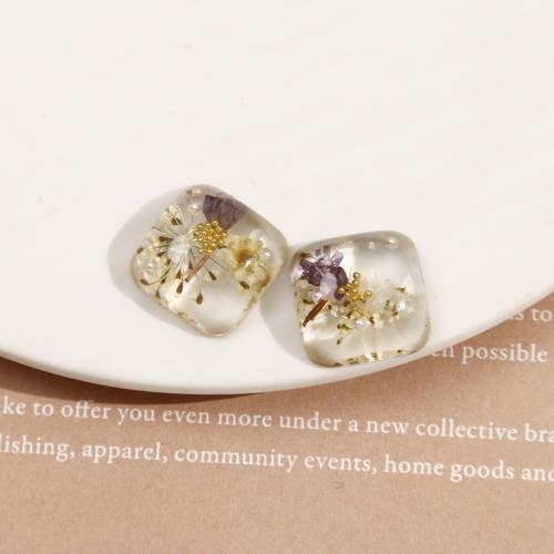 Resin Flower Cabochon, with Dried Flower, Square, DIY, white, 17.5mm 