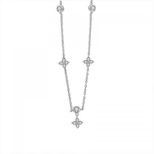 925 Sterling Silver Necklace, with 2inch extender chain, Four Leaf Clover, platinum plated, micro pave cubic zirconia & for woman Approx 15.7 Inch 