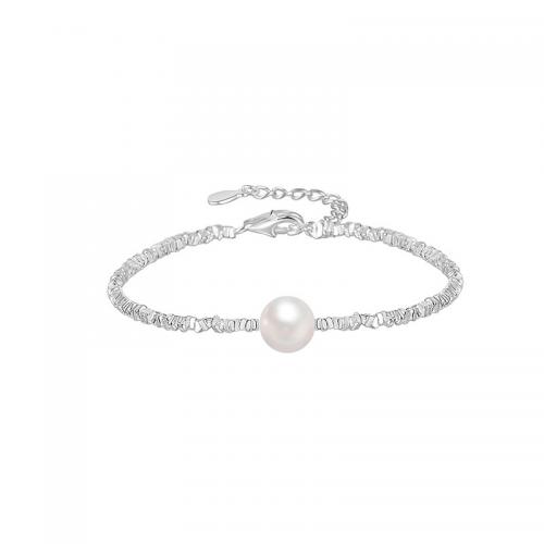 925 Sterling Silver Bracelet, with Shell Pearl & Freshwater Pearl, with 1.2inch extender chain, fashion jewelry & for woman Approx 6.3 Inch [