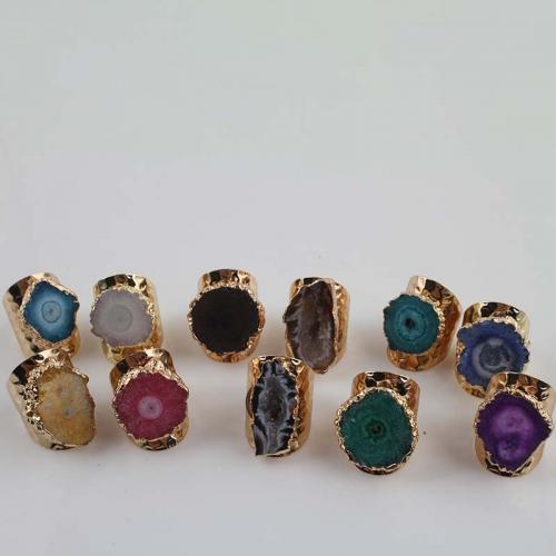 Natural Agate Druzy Finger Ring, Ice Quartz Agate, with Brass, gold color plated, fashion jewelry & Unisex Ring inner mm [
