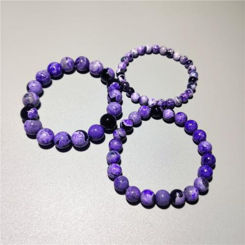 Agate Bracelets, Fire Agate, Round, fashion jewelry & Unisex purple Approx 18 cm 