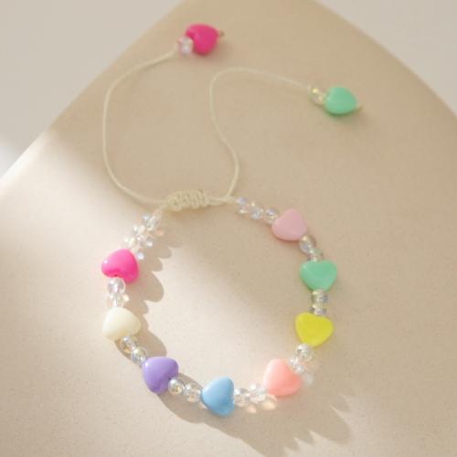 Bracelets résine, corde en nylon, avec résine, coeur, bijoux de mode, multicolore .5 cm, Vendu par PC