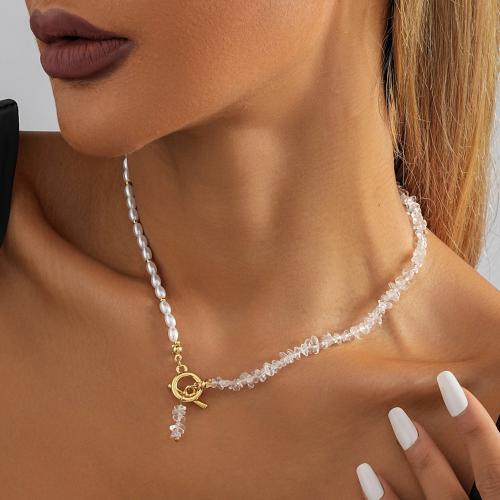Plastik-Perlenkette, Messing, mit Naturstein & Kunststoff Perlen, plattiert, Modeschmuck, keine, Länge:40 cm, verkauft von PC