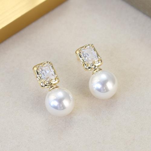 Cubic Zircon Brass Earring, with Plastic Pearl, 18K gold plated, fashion jewelry & micro pave cubic zirconia & for woman 
